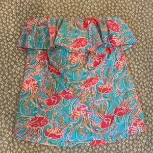SZ L strapless Lilly Pulitzer cotton top